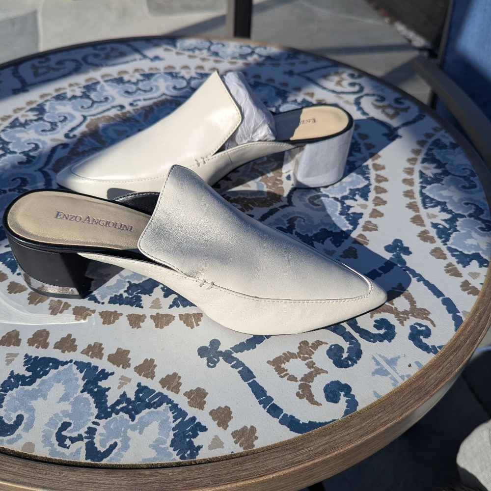 Enzo Angiolini White Leather Mules